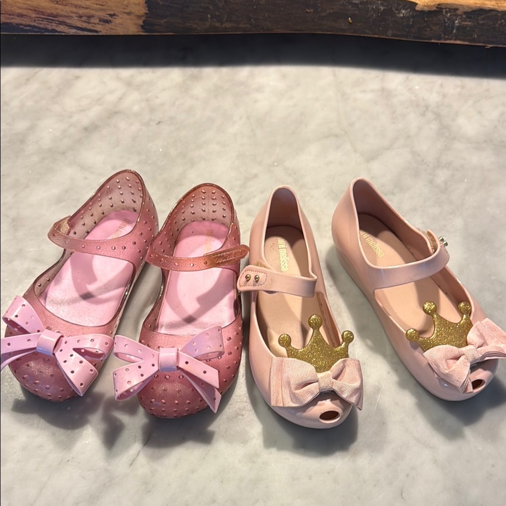Mini Melissa Pink Shoes with Gold Crown and Perfectly Pink Second Pair